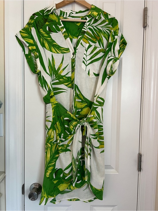 Karlie Dresses & Skirts - Karlie Palm Leaf Linen Tie Waist Dress -Medium